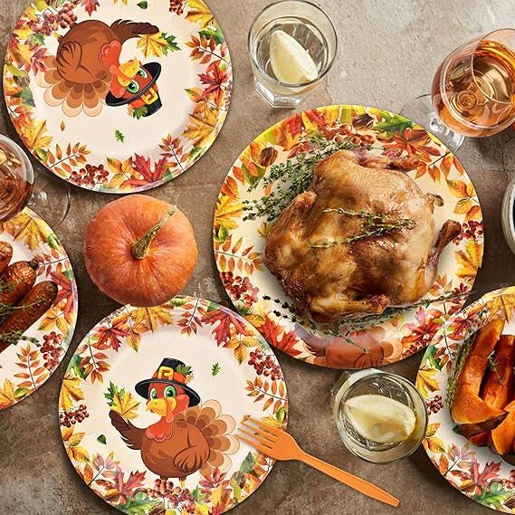 100pcs Thanksgiving Turkey Tableware Set Plates Napkins Forks for Fall Party