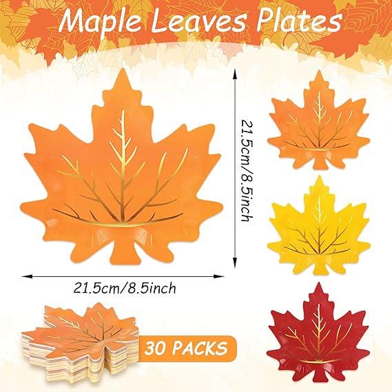 30pcs Thanksgiving Fall Leaf Paper Plates Gold Foil Autumn Leaves Party Decor