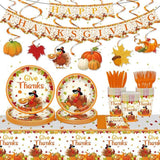 Thanksgiving Party Supplies: 132 Pcs Friendsgiving Tableware - Plates, Cups & Napkins
