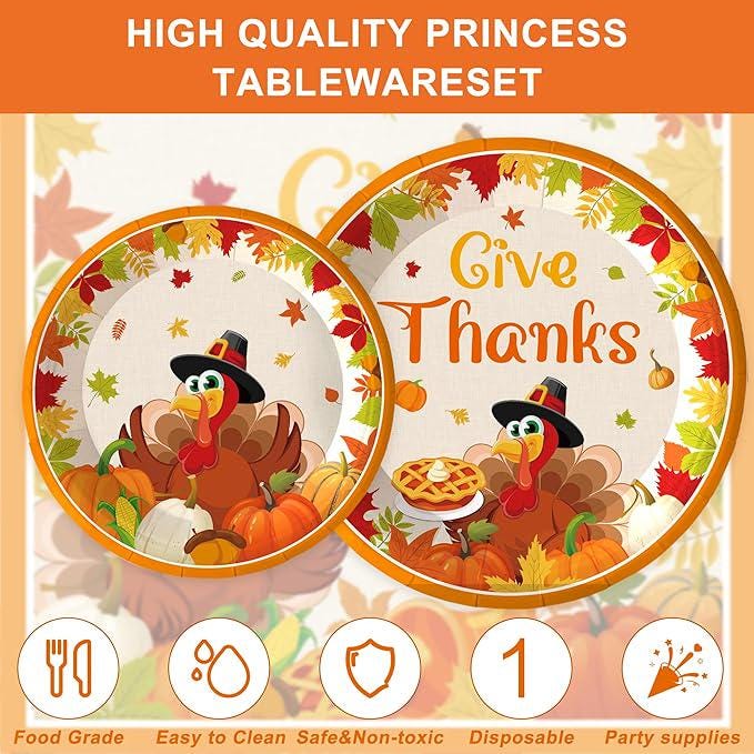 Thanksgiving Party Supplies: 132 Pcs Friendsgiving Tableware - Plates, Cups & Napkins