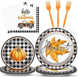 Thanksgiving Tableware Set: 100 Pcs Plates, Napkins & Forks for 25 Guests