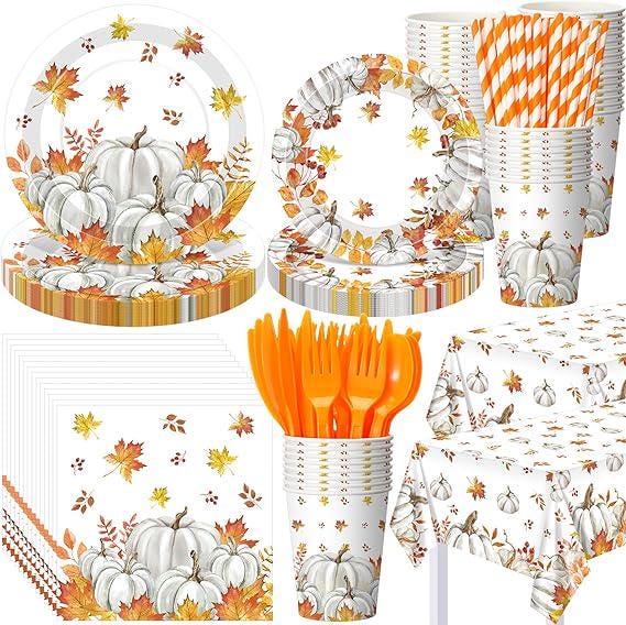 Fall Thanksgiving Tableware Set: 452 Pcs Plates, Napkins & Cutlery - Serves 50