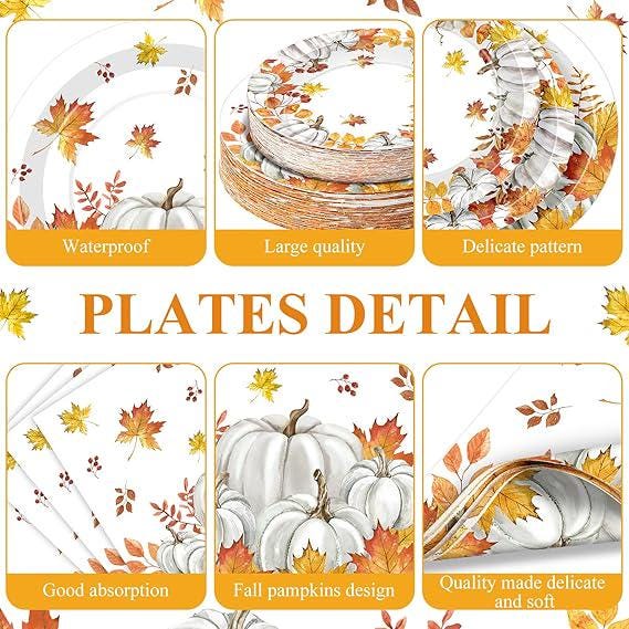 Fall Thanksgiving Tableware Set: 452 Pcs Plates, Napkins & Cutlery - Serves 50