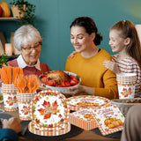 Thanksgiving Plates & Napkins Set: Buffalo Plaid Pumpkin Dinnerware - Serves 24