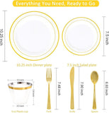350-Pc Gold Disposable Plates & Cutlery Set - Dinner Plates, Cups and Forks for 50