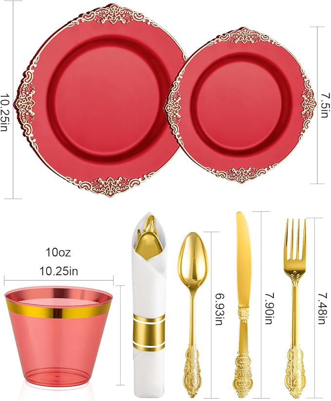 350-Pc Red Disposable Dinnerware Set: Plates, Silverware, Napkins & Cups - Serves 50