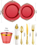 350-Pc Red Disposable Dinnerware Set: Plates, Silverware, Napkins & Cups - Serves 50