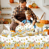 Thanksgiving Tableware: 141 Pcs Fall Pumpkin Plates, Napkins & Cups Set