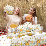 Thanksgiving Tableware: 141 Pcs Fall Pumpkin Plates, Napkins & Cups Set