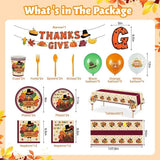 Fall Thanksgiving Party Kit: 185 Pcs Plates, Napkins, Cutlery, Decor - Serves 24