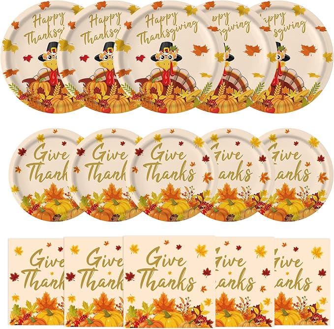 Thanksgiving Plates & Napkins Set: 150 Pcs Turkey Dinnerware - Serves 50