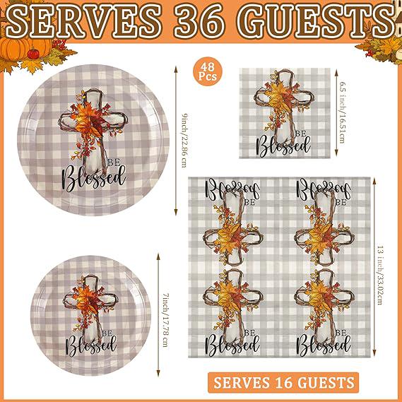 Fall Pumpkin Party Supplies: 68 Pcs Plates, Cups & Napkins for 24 Guests