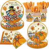 168 Pcs Turkey Thanksgiving Party Supplies: Watercolor Plates, Cups & Napkins Set