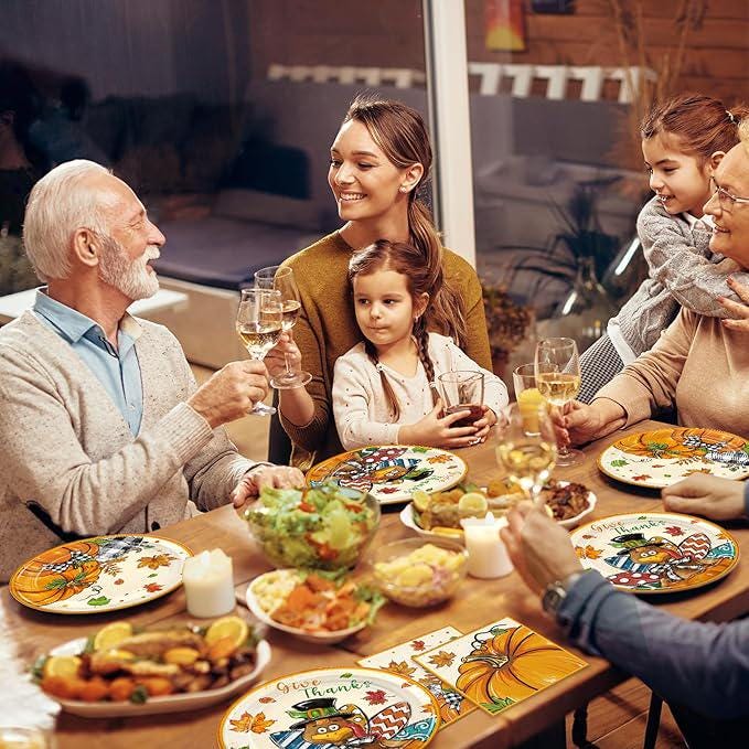 168 Pcs Turkey Thanksgiving Party Supplies: Watercolor Plates, Cups & Napkins Set