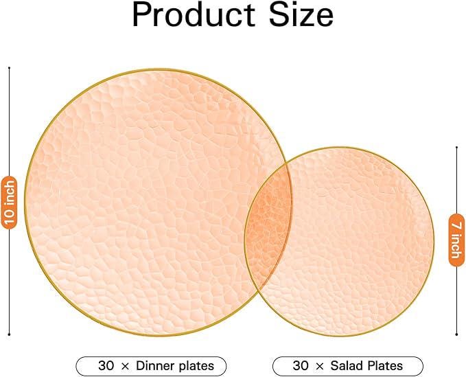 60 Pcs Orange Plastic Plates: Gold Rim Dinner & Dessert Plates for Party/Thanksgiving