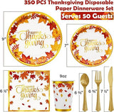 Thanksgiving Fall Dinnerware Set: 350 Pcs Maple Leaves Plates, Cups & Cutlery