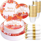 Thanksgiving Plastic Plates Set: 210 Pcs Orange/Red Dinnerware, Cutlery & Cups