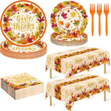 Thanksgiving Dinnerware Set 122 Pcs Disposable Plates Napkins Forks and Tablecloth