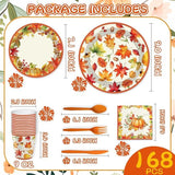 Thanksgiving Paper Plates and Napkins Set 168 Pcs Fall Dinnerware for 24 Guests