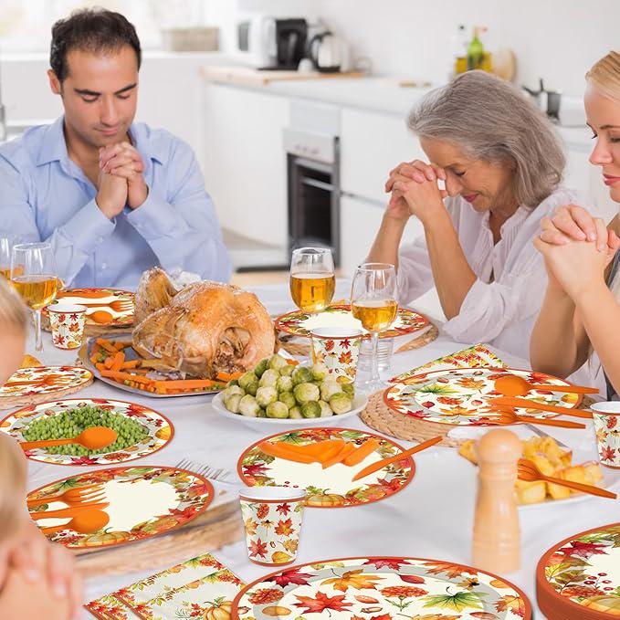 Thanksgiving Paper Plates and Napkins Set 168 Pcs Fall Dinnerware for 24 Guests