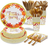 Thanksgiving Disposable Dinnerware Set 350 Pcs with Plates Cups Napkins and Cutlery
