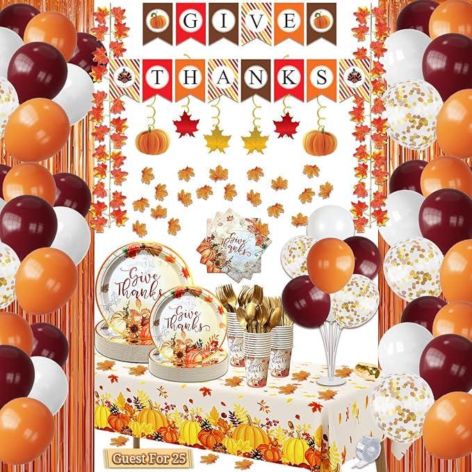 Thanksgiving Decorations Set 347 Pcs Indoor Party Decor with Banner Balloons and Tableware