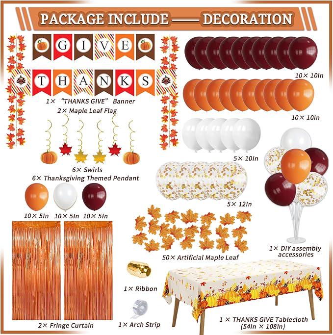 Thanksgiving Decorations Set 347 Pcs Indoor Party Decor with Banner Balloons and Tableware