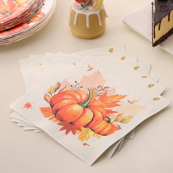 Thanksgiving Plates and Napkins Set Fall Disposable Dinnerware for 24 Guests Party