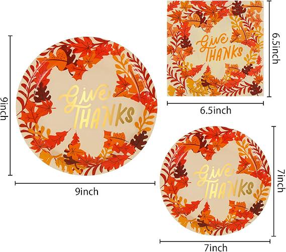 Thanksgiving Paper Plates and Napkins Set 96 Pack Fall Disposable Dinnerware for 24 Guests