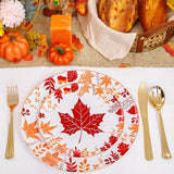 Thanksgiving Plastic Plates Set 150 Pcs Disposable Dinnerware with Gold Cutlery for Fall