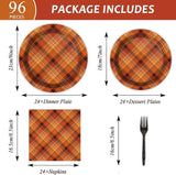 Orange Plaid Thanksgiving Party Set: Disposable Plates, Napkins, Forks - 24 Guests