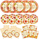 Thanksgiving Dinnerware Set 200 Pcs Disposable Plates Napkins and Cutlery for 50 Guests