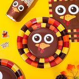 Thanksgiving Turkey Tableware Set 96 Pcs Disposable Plates Napkins and Cups for 24 Guests