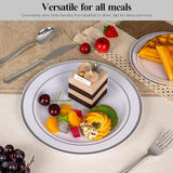 Silver Rim Plastic Plates: 10-inch Disposable Dinnerware, 100 Pcs