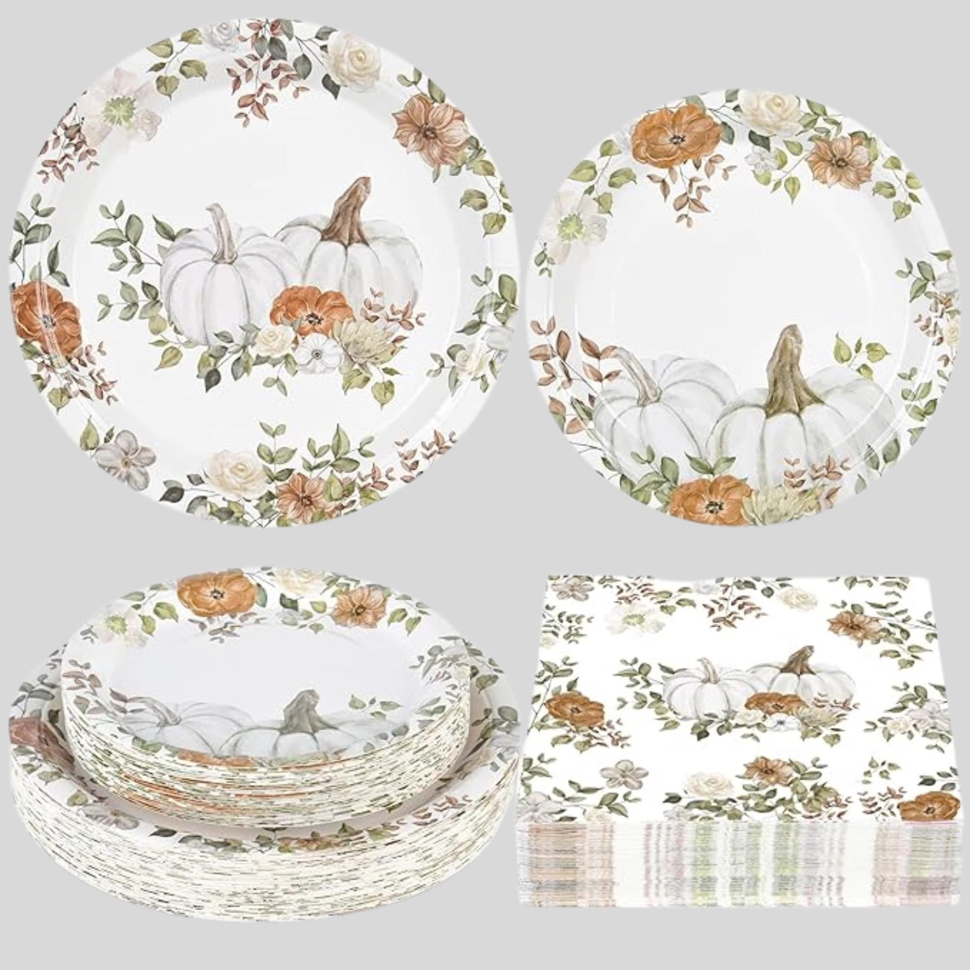 Fall Paper Plates and Napkins Set 150 Pcs Disposable Thanksgiving Tableware for 50 Guests