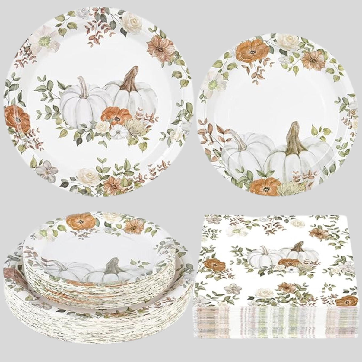 Fall Paper Plates and Napkins Set 150 Pcs Disposable Thanksgiving Tableware for 50 Guests