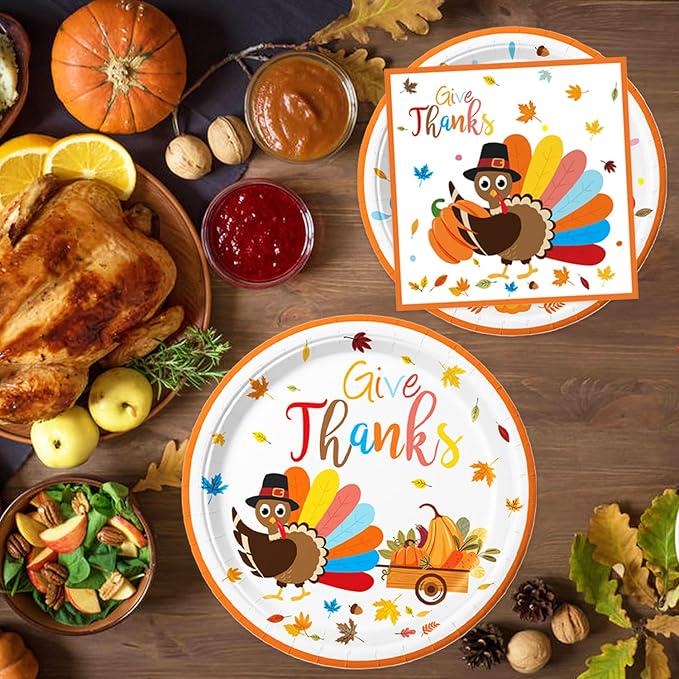 Thanksgiving Turkey Party Supplies Set: Disposable Dinnerware for 24 Guests