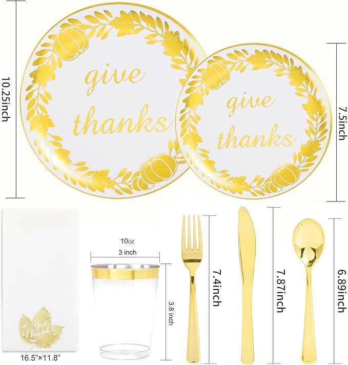 175PCS Thanksgiving Disposable Plates Set with Cups, Napkins & Cutlery for Fall Party