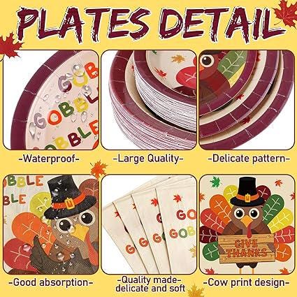 452PCS Turkey Thanksgiving Party Set for 50 Guests with Plates, Cups, Napkins & Cutlery