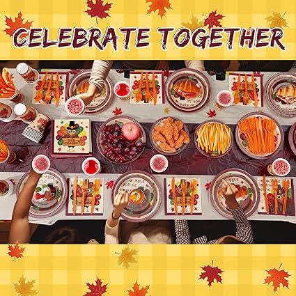 452PCS Turkey Thanksgiving Party Set for 50 Guests with Plates, Cups, Napkins & Cutlery