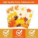 96PCS Fall Thanksgiving Party Set with Pumpkin Plates, Maple Napkins & Tableware for 24