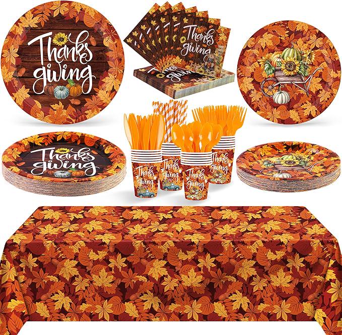 Thanksgiving Party Tableware Set: Maple Leaf Theme, 24 Guests