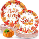 50PCS Thanksgiving Disposable Plates Set with Pumpkin Design for Fall Party, Serves 25
