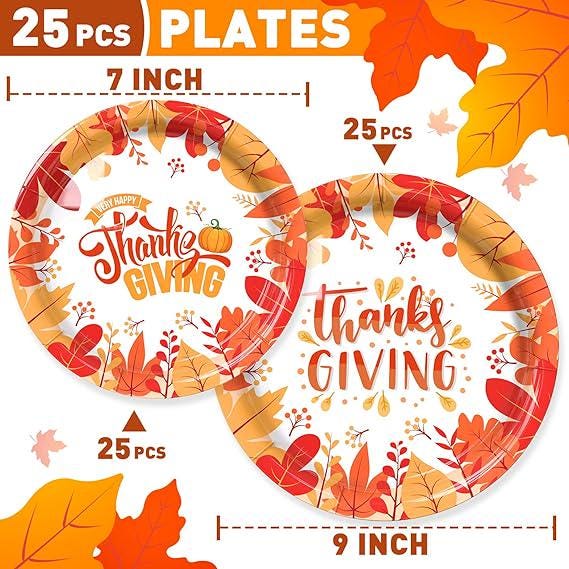 50PCS Thanksgiving Disposable Plates Set with Pumpkin Design for Fall Party, Serves 25