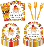 96PCS Thanksgiving Turkey Party Set with Plates, Napkins & Maple Leaf Tableware for Fall Dinner