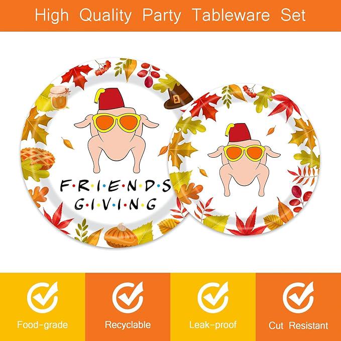 96PCS Thanksgiving Turkey Party Set with Plates, Napkins & Maple Leaf Tableware for Fall Dinner