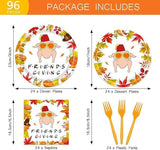 96PCS Thanksgiving Turkey Party Set with Plates, Napkins & Maple Leaf Tableware for Fall Dinner