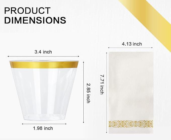175PCS Gold Disposable Dinnerware Set for 25 Guests with Plates, Cups, Napkins & Silverware