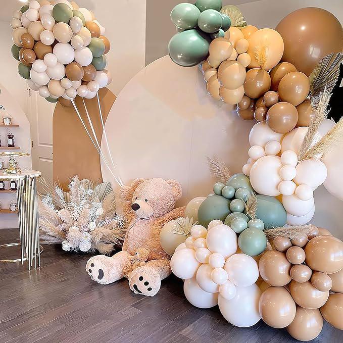 Brown and Green Balloon Garland Kit 114pcs Pastel Sage Blush for Baby Shower Party