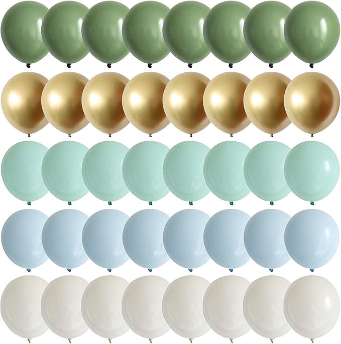 Matte Sage Green Blue Gold Balloons 60pcs 10inch for Baby Shower Wedding Party